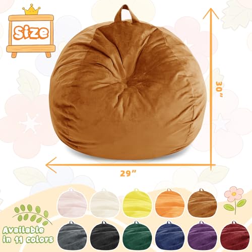 Image of Bean Bag Chairs for Kids - 2.5FT Round Memory Foam Furniture BeanBag Chair - Kids /Teens Bean Bag Sofa with Soft Micro Fiber Cover - Fluffy Couch for Playroom Living Room Bedroom, Golden Brown