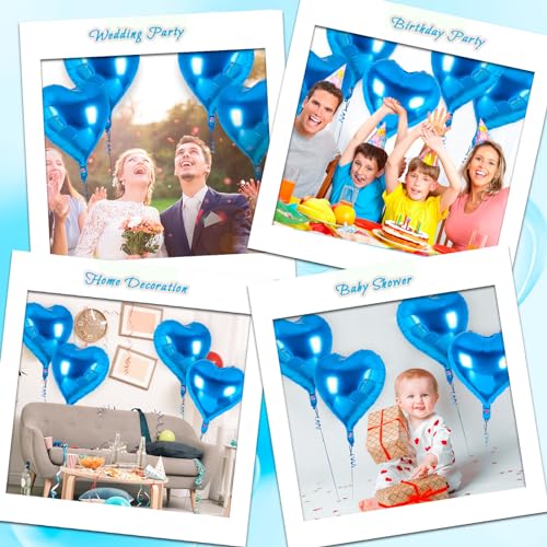 Image of 12 Pcs Blue Heart Balloons,18 Inch Heart Foil Balloons Love Balloon Valentine Balloon for Birthday Party Wedding Engagement Party Baby Shower Valentine Day Decorations