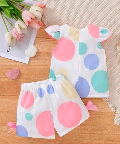 Image of Kid Girls Multicolour Dot Printed Dress with Bottom