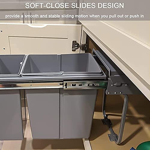 Nisorpa 40 Liter / 10.6 Gallon Dual Pull Out Trash Cans Under Cabinet Counter/Sink with Lid - Commercial Garbage Can Recycling Container Kitchen Waste Bins - Soft-Close Slides Out & Fixable Base, Gray - Thumbnail 3