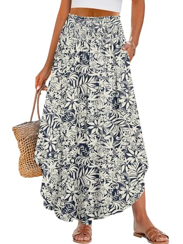 Image of ANRABESS Women's Maxi Skirts Summer Boho Floral High Waisted Flowy Swing Pleated Beach Long Skirt with Pockets