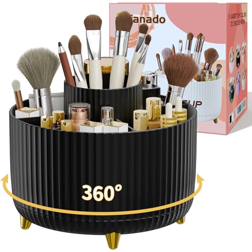 Image of fanado 360 Rotate Makeup Brush Holder Organizer, Makeup Organizers Countertop, Makeup organization and Skincare Storage with Gift Box Packing for Vanity, Desktop, Bathroom (Black)