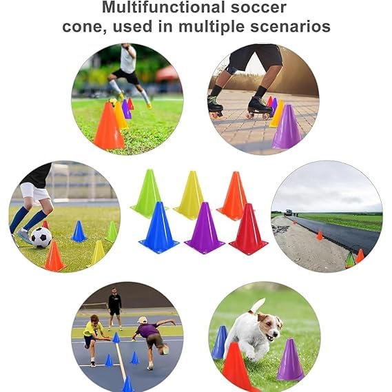 Image of MRT Sports Fitness Combo - 6 INCH 6 Pieces Speed Hurdle, 6 Pieces Stacking Cones, 10 Pc Multicolour Space Markers and 1 Pc Agility Ladder th 10 Rungs Multicolour Hurdles 6 inch Pack of 6