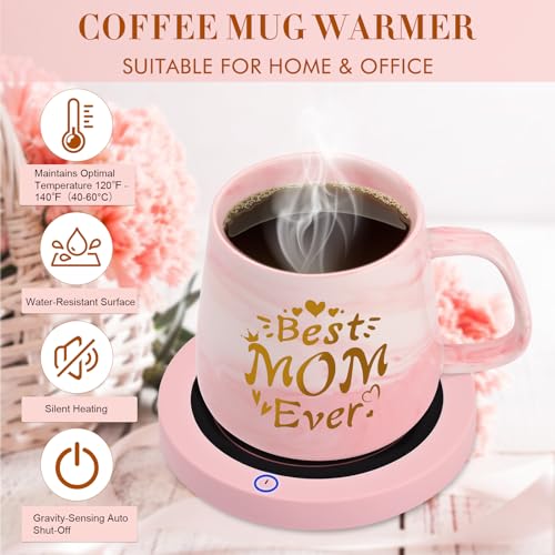 2025 Mom Birthday Gifts Christmas, Coffee Mug Warmer & Best Mom Ever Mug Set, Mug Warmer for Desk, Auto Shut Off Smart Warmer Coaster, Coffee Gifts for Mom from Daughter, Son - Image 4