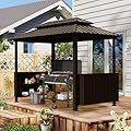 Domi 6x10FT Hardtop Grill Gazebo, Outdoor Metal BBQ Gazebo with Galvanized Steel Double Roof, 2 Double-Layer Storage Cabinets and Ceiling Hooks, Permanent Grill Canopy for Patio Backyard Garden,Brown