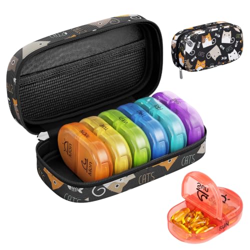 Image of Weekly Travel Pill Organizer 2 Times a Day AM PM Rainbow Pill Box