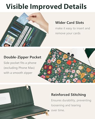 Image of Floral Women's Slim Wallet,Thin RFID Card Holder with Zipper Pocket | 12 Slot Wallet Organizer, Large Capacity, Vegan Leather, Coin Purse, Cash Compartment, Travel Wallet, Women Gift