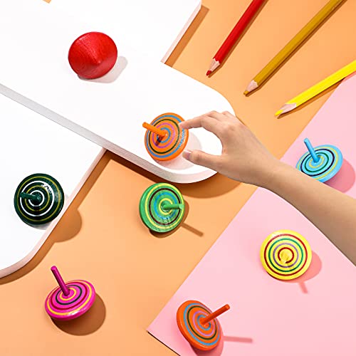 image for Aoriher Wood Colorful Tops for Kids, Wooden Gyroscopes Toy, Educationa