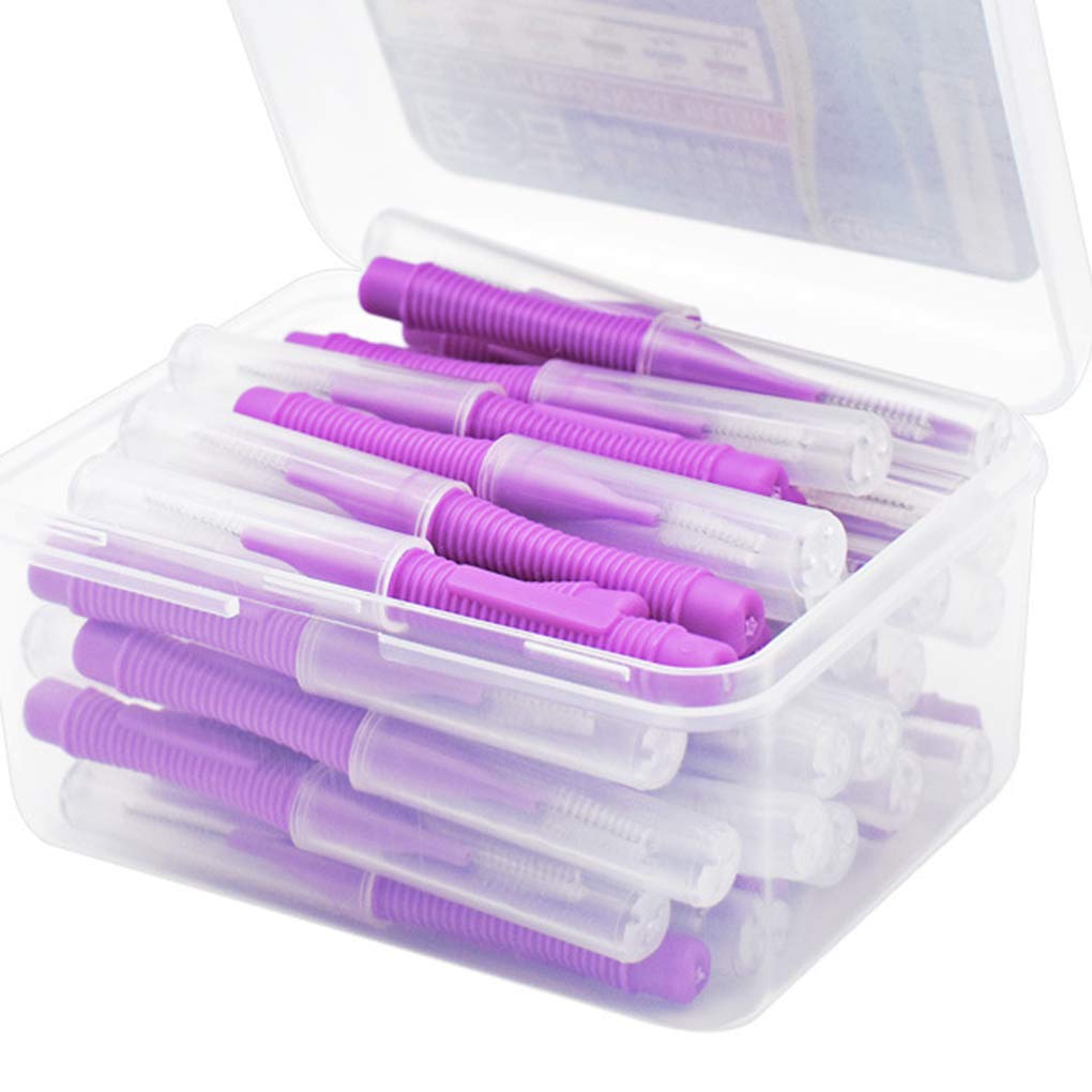 Juego de 5 cepillos interdentales de cabeza de hilo dental de mano para exteriores, herramienta de higiene bucal para el hogar, vacaciones, color morado, 1,2-1,5 mm