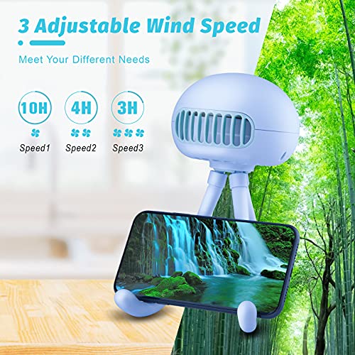 Image of Portable Bladeless Mini Handheld Fan with Flexible Tripod - Clip on Stroller Fan, 3 Speeds, Rechargeable Battery Operated for Stroller, Car Seat, Crib, Bike and Desktop (Blue)