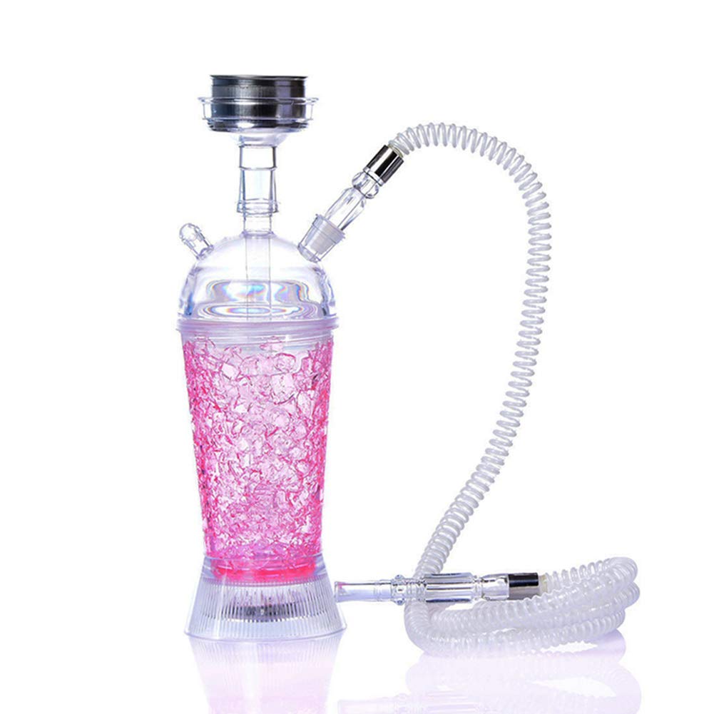 Juego de cachimba acrílico con luz LED, Juego de cachimba LED Shisha, Soporte para Cuenco de Metal Sheesha con Cuenco de Silicona y luz LED de Colores para Disfrutar de Fumar,Rosado