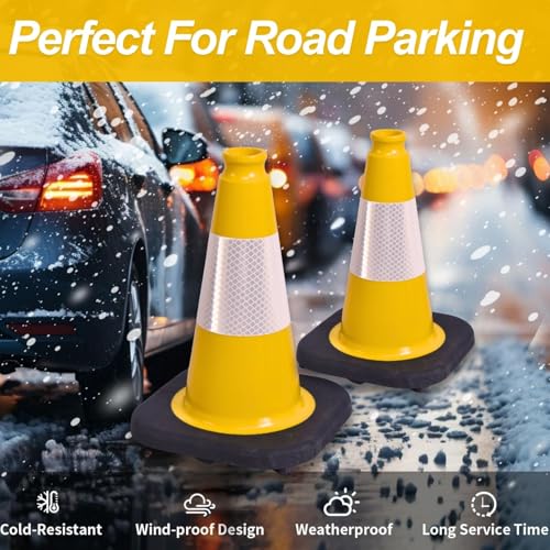 Image of BESEA 6 Pack 18 Inch Yellow Traffic Cones with Wide Stable Base