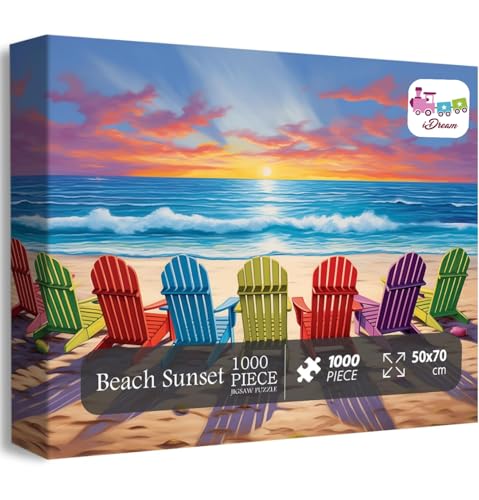 Image of iDream 1000 Pieces Jigsaw Puzzle - Artistic 3D Design, Colorful Wall Decor, Challenging Puzzle Gift for Friends & Family (Beach Sunset)