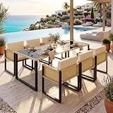 Muskel Set di mobili da giardino in polyrattan per 6 persone, con tavolo e poltrone, rivestimento rimovibile e lavabile, resistente alle intemperie, per terrazza, balcone, nero/marrone