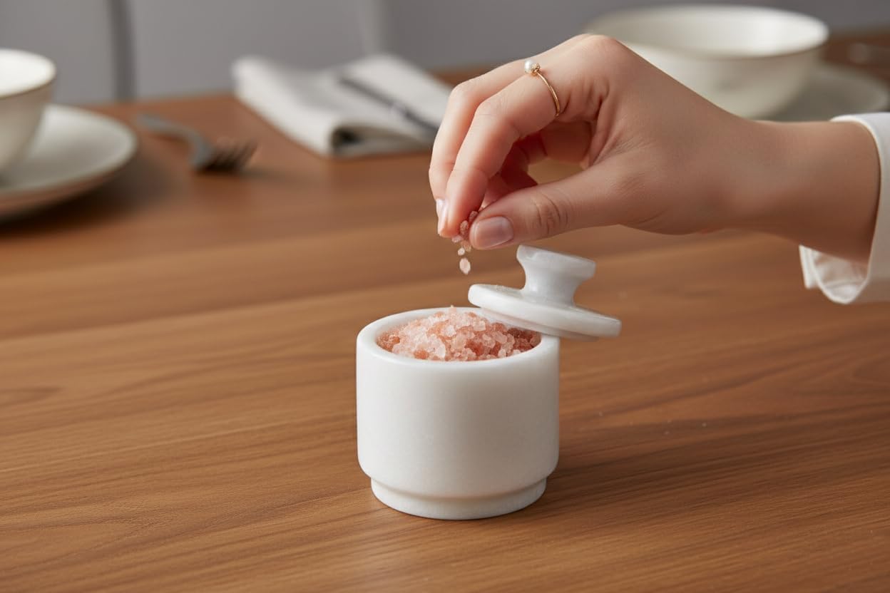 White Marble Salt Cellar with Lid| 3.2 Inch Elegant Kitchen Condiment Keeper| Decorative Salt Holder| Salt Cellar Marble| Salt, Sugar, Spices Container,Salt Bowl