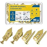Uniclife 50 Stück Selbstbohrende Gipskartonanker, Schwerlast Wandanker für Rigips, Metall Gipskartonanker und Schrauben Set, Kohlenstoffstahl Rigipsanker mit Nr. 6 x 35 mm Schrauben,Bilder-Aufhängeset