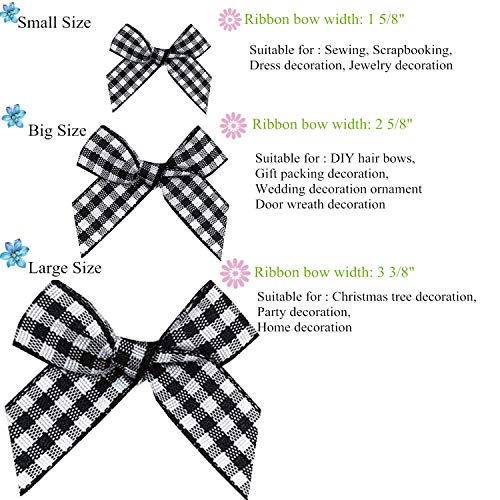 VIVIQUEN Gingham Craft Ribbon Bows Mini Checkered Ribbon Flowers Appliques for Sewing, Gift, DIY Craft, Wedding Decoration Ornament (Black, 48PCS) - Thumbnail 6