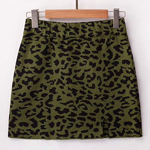 Andoer Moda feminina minissaia de malha leopardo elástica cintura alta fenda frontal slim outono inv