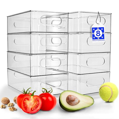 TENDEN Kit Organizador Acrílico Empilhável Multiuso (8 unidades) - Para Geladeira, Armário e Mesa. C