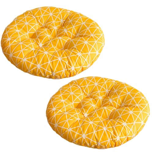 2 almohadillas redondas para asiento de silla, almohada de suelo tatami, cojín grueso acolchado para el hogar, cocina, comedor, patio, sillas, balcón, oficina, meditación al aire libre (amarillo)