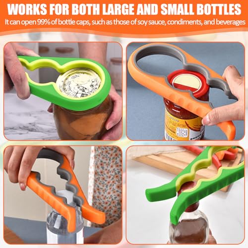 Image of 2PCS 4 in 1 Jar Opener Multi-Function Bottle Opener Non Slip Remover Tool for Seniors with Arthritis and Anyone with Low Strength(Green,Orange)