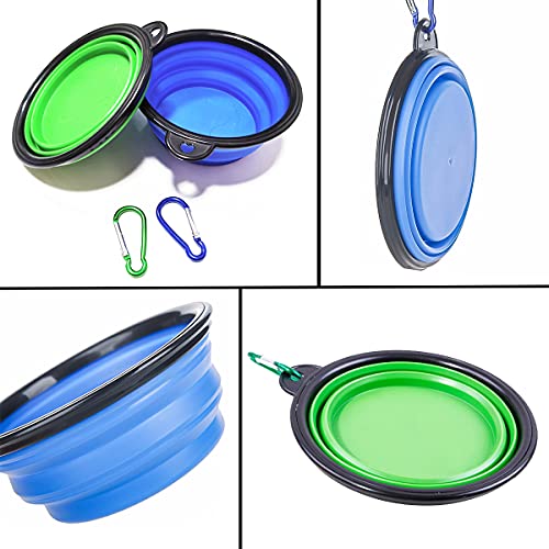 Pack of 2 Dog Bowls, Foldable Travel Bowl, Portable Leak-proof Dog Bowl with Carabiner Hook, Silicone Feeding Bowl for Cats, Dogs and Pets for Water and Food (Blue + Green, 350 ml) - Image 4