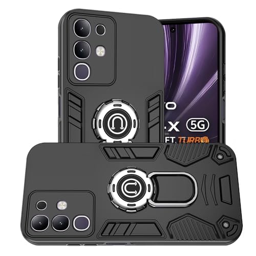 Image of AESTMO Vivo T4X / Z10X / Y31 Pro 5G Back Case Cover | Tough Armor Bumper | Ring Holder & Kickstand in-Built | 360 Degree Protection Cover for Vivo T4X / Z10X / Y31 Pro 5G (Black)