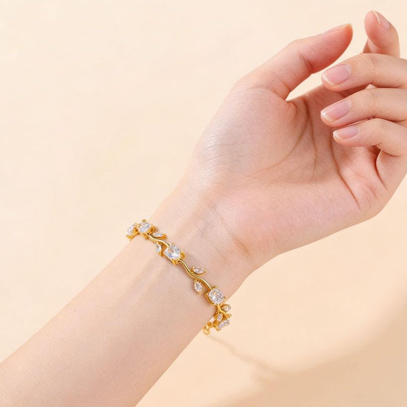 Image of Okos Gold Plated Tulip White Crystal Bracelet for Women and Girls | Jewelry for Daily Wear & Party BR1000084WHT