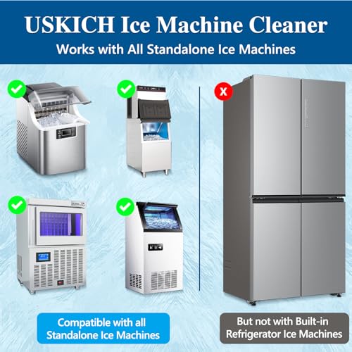 Image of USKICH Ice Machine Cleaner Descaler Tablets-12 Pack Ice Maker Cleaner Compatible with Frigidaire, Opal, GE Profile, Kitchenaid, Nickel Safe Scale Remover for Countertop, Nugget Ice Makers