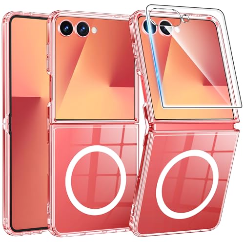 FNTCASE for Samsung-Galaxy Z-Flip-7 Magnetic Case: Clear Military Grade Drop Protection Anti Yellowing Cell Phone Cover - Rugged Shockproof Protective Bumper Transparent Phonecase