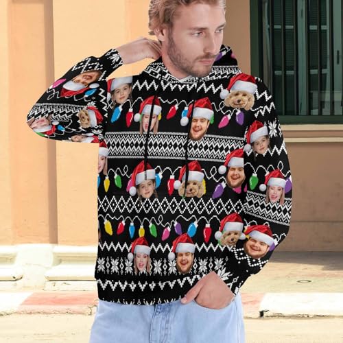 Custom Christmas Hoodies for Men Personalized Hoodies with Face Customized Pullover Hooded Sweatshirts with Pocket 5