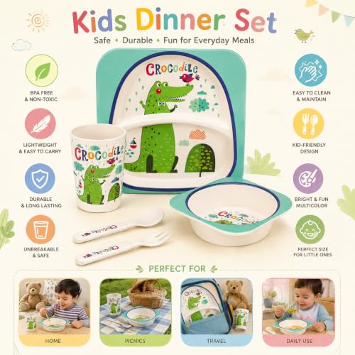 Image of MARKET 99 Multicolor Children's Pastel Dinner Set with 1 Plate, 1 Bowl, 1 Tumbler, 1 Fork & 1 Spoon | Lightweight, Durable & Safe Kids Dining Set for Daily Use, Picnics, Travel, and Home Feeding