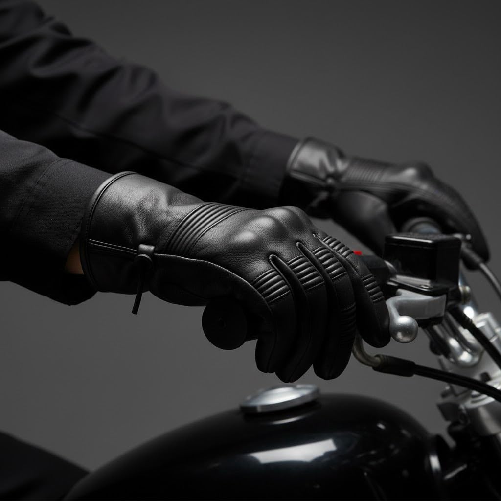 Jackets 4 Bikes Men's Motorcycle Leather Gloves - Cruiser Protective Premium Gloves with Gel Padding, Knuckle & Palm Protection for Street Riding Black L - Image 6