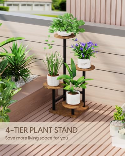 Image of Homsorout Plant Stand Indoor - 4 Tiered Indoor Plant Stand, Metal Plant Shelf Plant Holder, Ideal for Living Room, Garden, Patio, Balcony (Black Brown)
