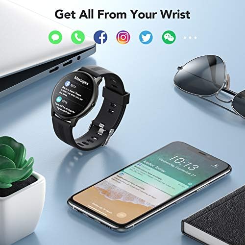 AGPTEK Smart Watch for Men, 1.3'' Full Touch Fitness LW11 Watch with Heart Rate Monitor, DIY Watch Face, Message Notification, IP68 Waterproof Outdoor Sports Smartwatch for Android iOS Phones, Black