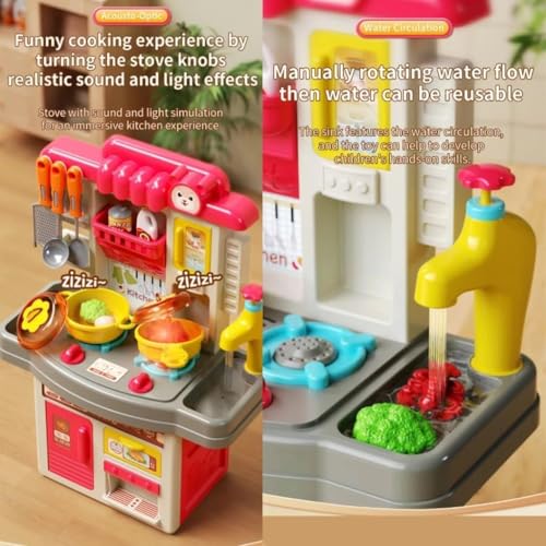 Image of LONGMIRE Plastic 42 Pcs Big Size Kitchen Playset for Kids | Musical & Light Kitchen Set Toy with Sound and Accessories for 4 Year Old