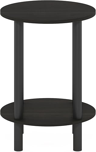 Miniatura 6 de Furinno Turn-N-Tube - Mesa auxiliar redonda de 2 niveles, mesa de noche de montaje sin herramientas, mesa de noche con estante abierto, para sala de