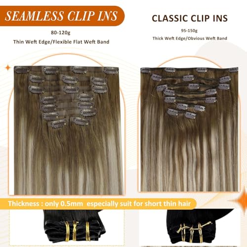 Image of Full Shine Balayage Clip in Hair Extensions, Chestnut Brown Platinum Blonde | Remy Human Hair, 20 Inch 120g 8 Pcs, Seamless PU Weft, Balanced Length and Volume, Heat Styling, Daily Wear, Offic Chic