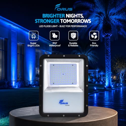 Image of Forus 100W Blue Color Flood Light Outdoor LED Waterproof Decorative Focus Lamp for Home Garden Events Security Terrace Landscape Pathway Building Festival Stage Party Celebration Lighting - 1 Pc