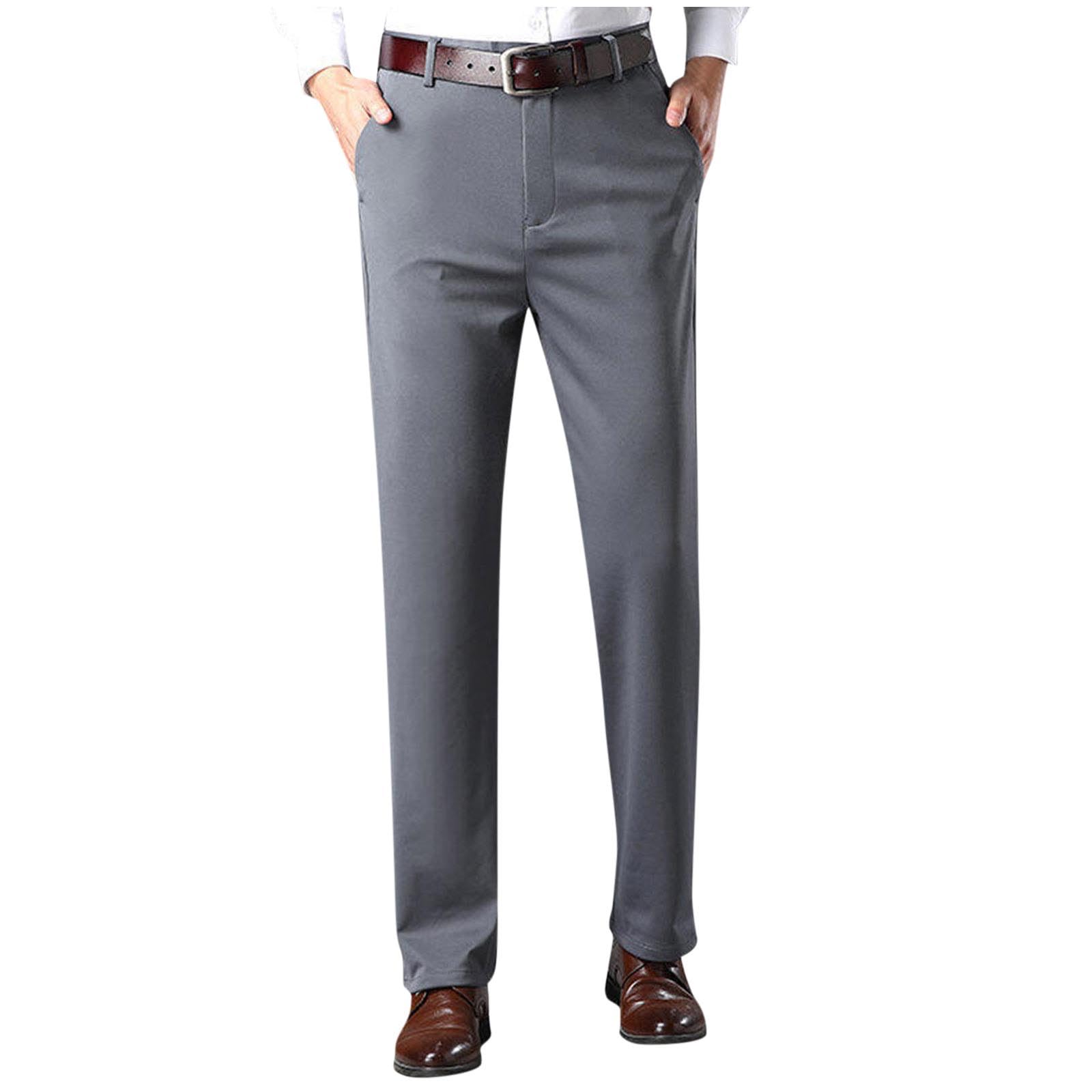 Mens Iron Free Pants High Waist Straight Wrinkle-Resistant Flat-Front Suit Pant Casual Slim Sit Classic Plain Pants