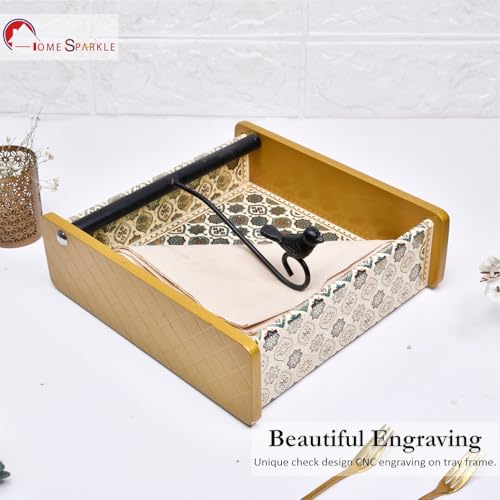 Image of Home Sparkle Napkin Storage - 1 Pack Table Napkin Holder Tray for Indoor & Outdoor Use | Kitchen, Dining, Restaurant & Home Decor (PU-Gold-C6V42)