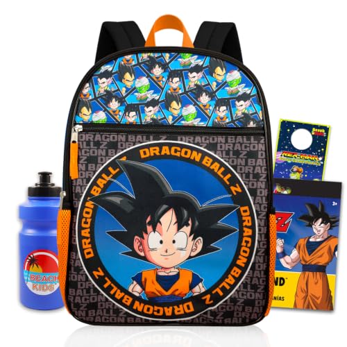 Dragon Ball Mochila Z para meninos – Pacote com mochila escolar de anime para crianças, mais adesivos, garrafa de água, mais | Conjunto de mochila Dragon Ball para crianças, Multicor, Dragon Ball