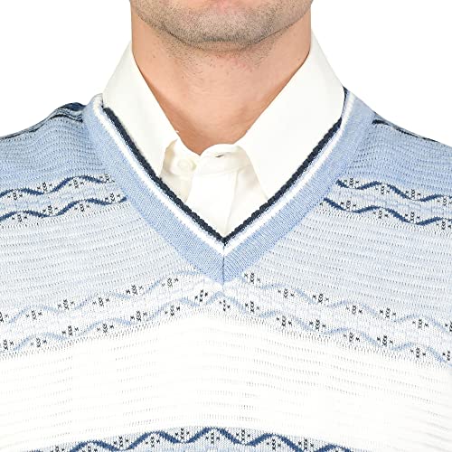 Image of Men Woolen V-Neck Printed Design Sleeveless Pullover Heavy Rainbow Fabric Winter Wear Pure Wool Cardigan Regular Coaty Fully Warm Heavy Pullover Cardigans Free Sizes