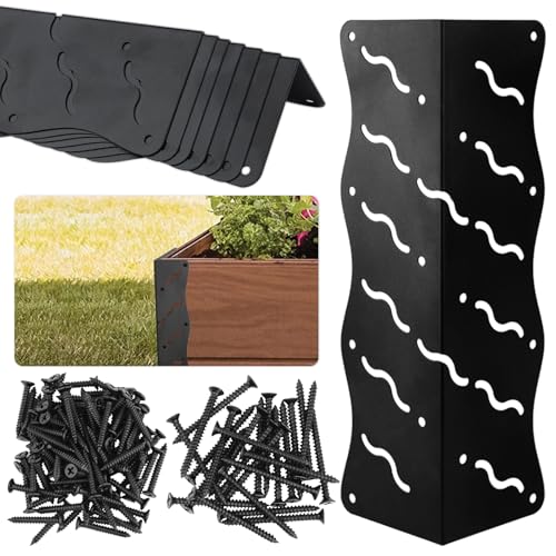Set of 8 Raised Garden Bed Corner Brackets with Wood Screws, Rust Resistant Metal Connectors 11' x 3' x 3' for 20'-24' Beds, Raised Bed Corners for Vegetable Planter Garden Matte Black
