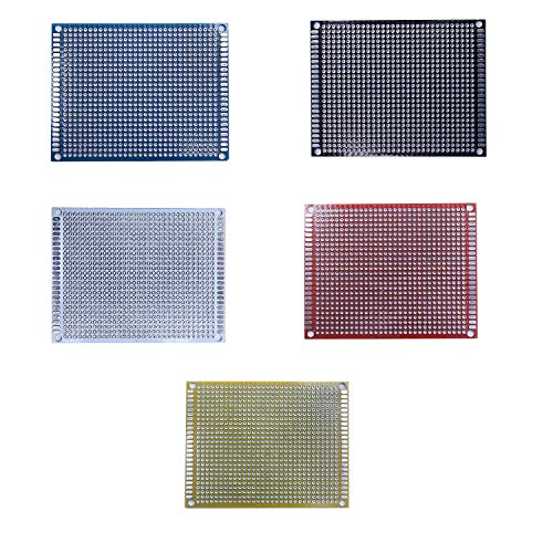 8 Pcs (7x9cm) Double Sided PCB Board Prototype Kit Soldering 5 Colour Universal Printed Circuit Board for DIY Soldering and Electronic Project
