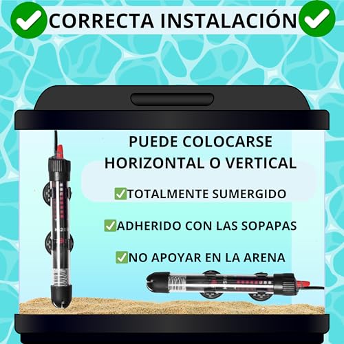 Calentador Acuario 30 litros 25 W, Planta acuática, Sumergible, Apto para Tortugas DE Agua Y PECERAS - Calentador tortuguera,Calefactor Acuario Vidrio DE Cuarzo Seguro (20-34°C) - imagen 3