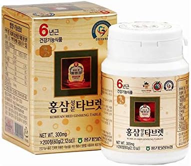 Authentic 6years Korean Red Ginseng - 300mg X 200 Tablets - Healthy Immune Support, Improving Blood Flow and Memory – 100% Red Ginseng Extract