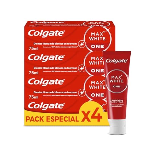 Colgate Max White One Pasta de Dientes Blanqueadora, Pack 4 Uds x 75ml, Dentífrico Blanqueador, Dientes 1 Tono Más Blancos en 1 Semana, Elimina Manchas Superficiales