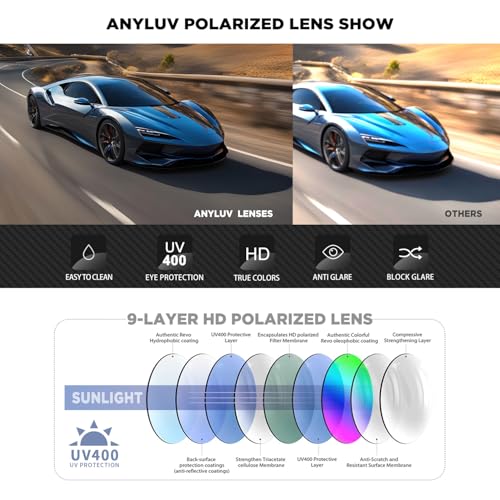 Image of ANYLUV Mens Sunglasses Polarized Upgraded Carbon Fiber Temple Sun Glasses Fashion Driving with UV Protection