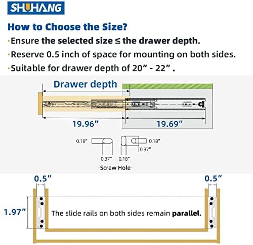 SHUHANG Heavy Duty Drawer Slides Full Extension 12 14 16 18 20 22 24 26 28 30 32 34 36 38 40 Inch (51mm -Without Lock, 20 inch) - 1